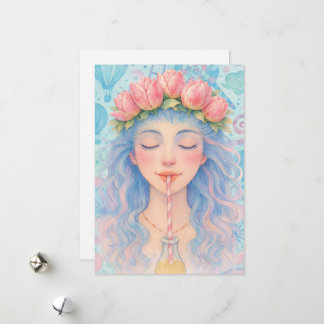 Festiva Chica Pastel Soñadora con Tarjeta de Corona de Flo