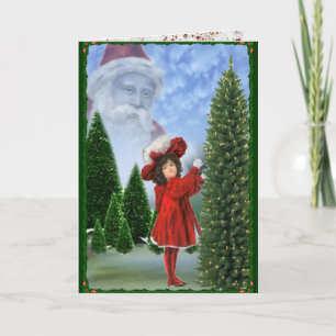 Festiva Chica pintado a mano en tarjeta de Navidades rojos