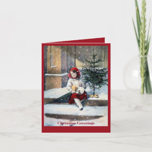 Festiva Chica victoriano, árbol, tarjeta de Navidades domé