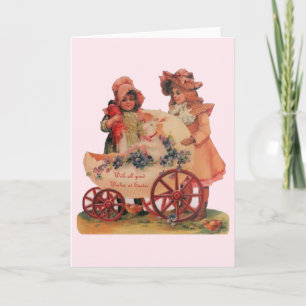 Festiva Chicas Victorianos Y Tarjeta De Saludo De Pascua B