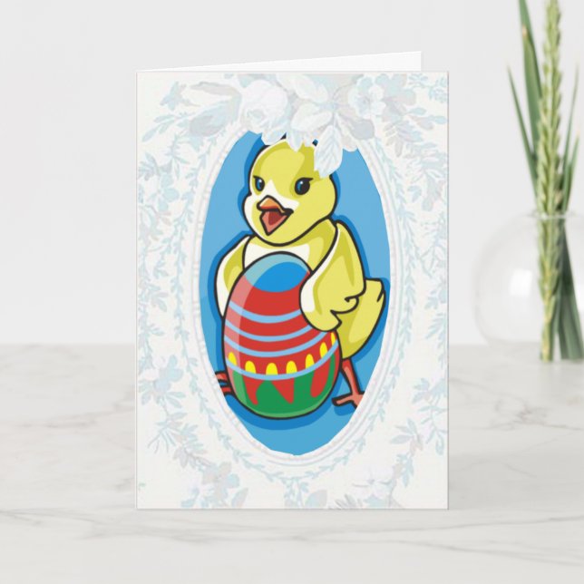 Festiva Chick De Pascua Con Tarjeta De Huevo (Anverso)