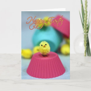 Festiva Chick difuso con tarjeta de Pascua