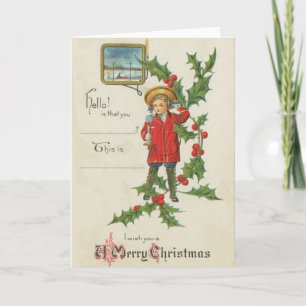 Festiva Chico con tarjeta de Navidades de teléfono