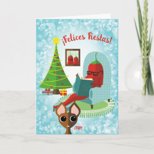 Festiva Chile chile leyendo tarjeta de Navidades culinario