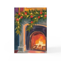 Chimenea Navideña | Tarjeta Pintada de Guirnalda d
