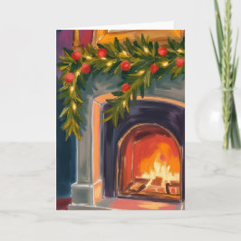 Festiva Chimenea Navideña | Tarjeta Pintada de Guirnalda d