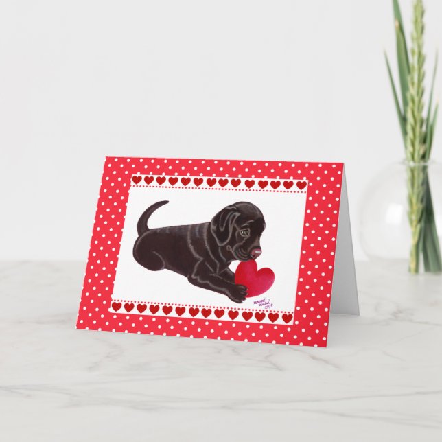 Festiva Chocolate Labrador Puppy tarjeta El día de San Val (Anverso)