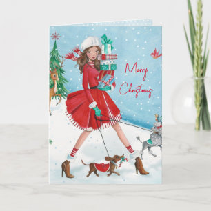 Festiva Christmis Shopping Chica - Tarjeta de felicitacion
