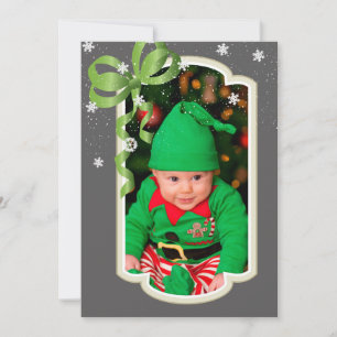 Festiva Cinta verde, tarjeta de dos Navidades fotográficos
