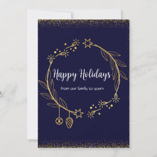 Festiva Clásica tarjeta de Navidades azul oscuro y oro