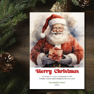 Festiva Clásico Santa Claus de acuarela Tarjeta de Felicit