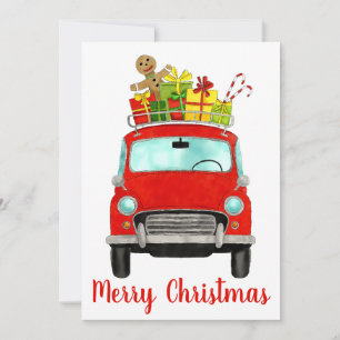 Festiva Coche retro rojo con tarjeta de vacaciones de rega
