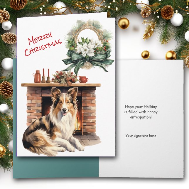 Festiva Collie Dog Chimenea Navidades Tarjeta de la Vísper (Subido por el creador)