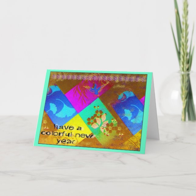 Festiva Colorida tarjeta de Año Nuevo (Anverso)