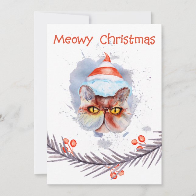 Festiva Colorida tarjeta de vacaciones de Navidades Meowy (Anverso)