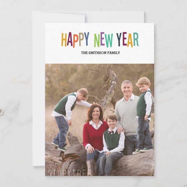 Festiva colorida tarjeta feliz de año nuevo (Anverso)