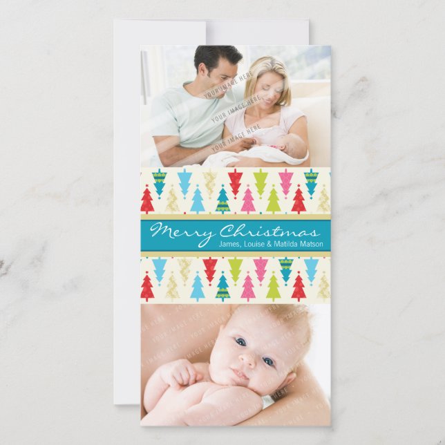 Festiva COLORIDA TARJETA FOTOGRÁFICA: patternedxmastree 1P (Anverso)