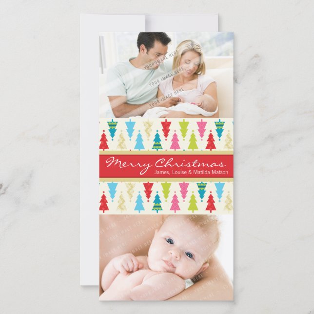 Festiva COLORIDA TARJETA FOTOGRÁFICA: patternedxmastree 2P (Anverso)