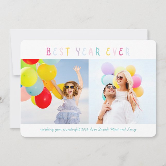 Festiva Colorida tarjeta multifoto de año nuevo (Anverso)
