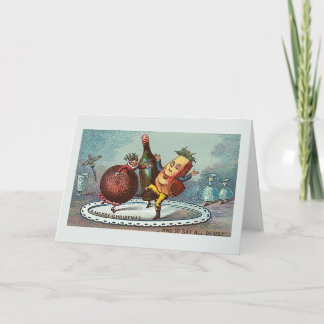 Festiva "¡Comida de Navidades bailarines!" Tarjeta de cose (Anverso)