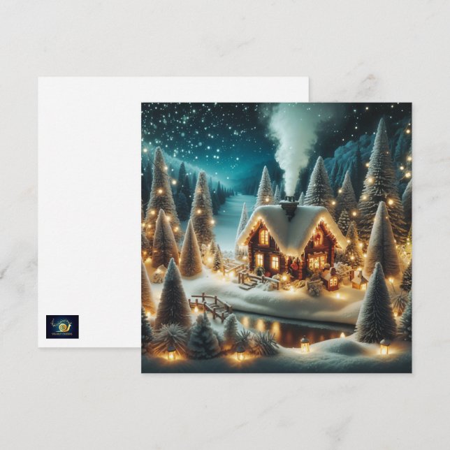 Festiva Cómoda tarjeta de Navidades de cabinas de invierno (Anverso / Reverso)