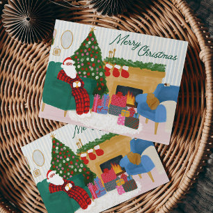 Festiva Cómoda tarjeta de Navidades de Santa in Pajamas