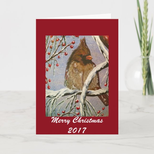 Festiva Cómoda tarjeta de saludo del pequeño cardenal (Anverso)