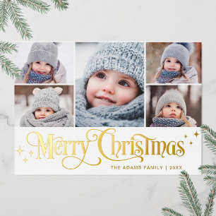 Festiva Con Relieve Metalizado 5 FOTO Destello Tarjeta de Navidad Felicitación Ho