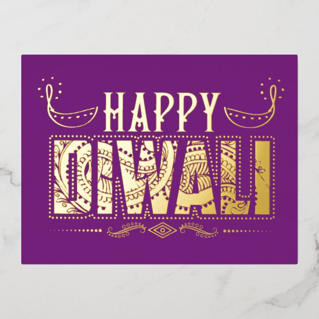 Festiva Con Relieve Metalizado Alegre postal Diwali (Anverso)