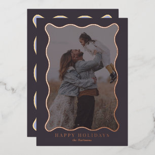Festiva Con Relieve Metalizado Antracita Purple Wavy Frame Holiday Tarjeta fotogr