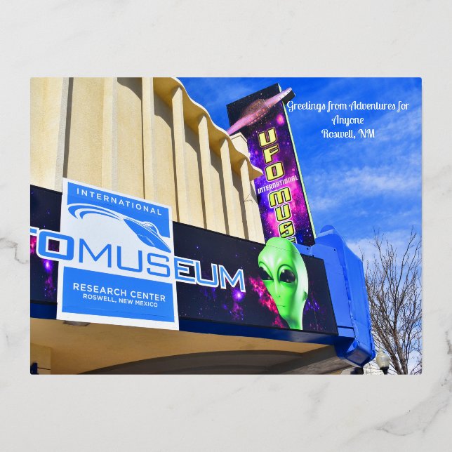 Festiva Con Relieve Metalizado Aventuras para cualquiera Roswell, postal NM (Anverso)