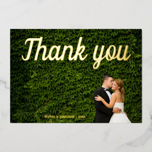 Festiva Con Relieve Metalizado Boda de caligrafía simple tarjeta de agradecimient