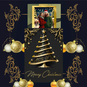 Festiva Con Relieve Metalizado Elegante Árbol de Navidad Swirl   Tarjeta de vacac