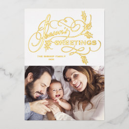 Festiva Con Relieve Metalizado Elegante floritura Tarjeta de saludos familiares d