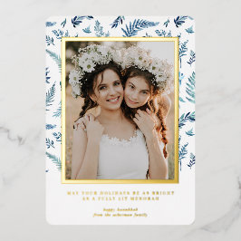 Festiva Con Relieve Metalizado Elegante Follaje | Tarjeta de Collage de Fotos de 