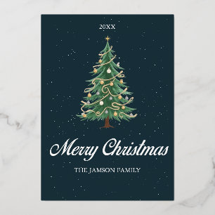 Festiva Con Relieve Metalizado Elegante Tarjeta de Árbol de Navidad Feliz Deseo d