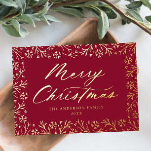 Festiva Con Relieve Metalizado Elegante tarjeta de Navidad de arándano y copo de