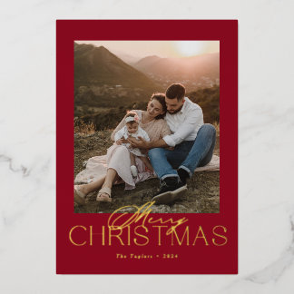 Festiva Con Relieve Metalizado Elegante tarjeta de Navidades de fotografía de Rel