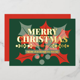 Festiva Con Relieve Metalizado Feliz Navidad Holly Berry Hoja de Oro Tarjeta Navi