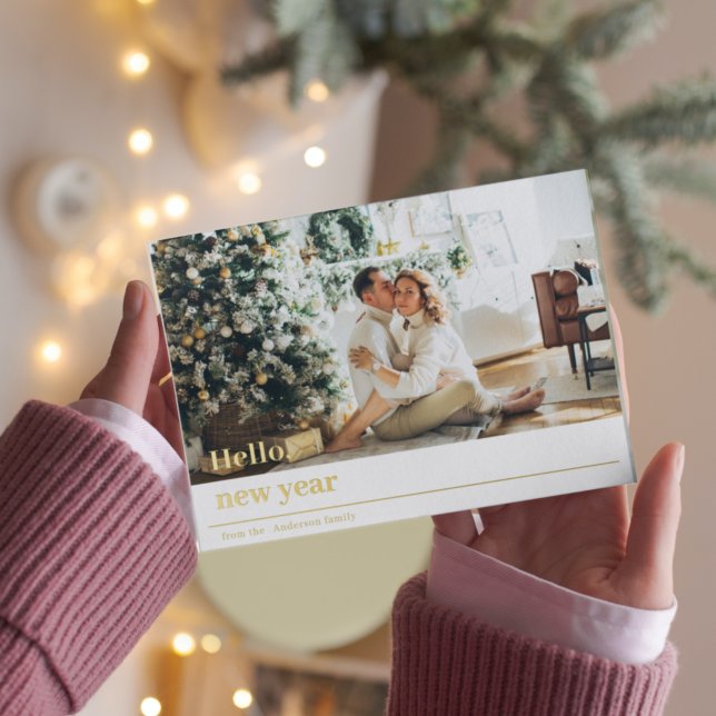 Festiva Con Relieve Metalizado Foto familiar moderna | Hola postal de Año Nuevo (Subido por el creador)