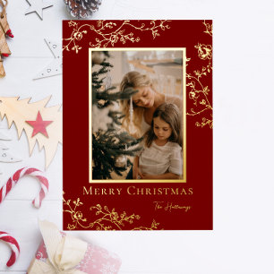 Festiva Con Relieve Metalizado Gold Vines One Photo Frame Tarjeta de vacaciones d