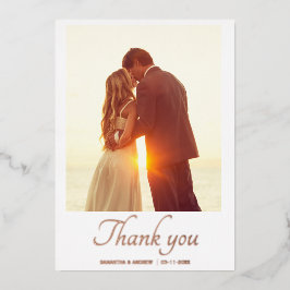 Festiva Con Relieve Metalizado Guión moderno 2 boda de fotos tarjeta de agradecim