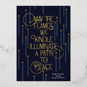 Festiva Con Relieve Metalizado Ilumina un camino hacia la paz Tarjeta de Hanukkah