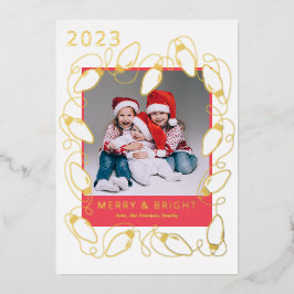 Festiva Con Relieve Metalizado Leyenda de cuerda dorada Tarjeta de foto navideña