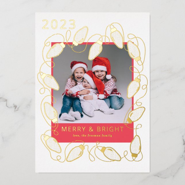 Festiva Con Relieve Metalizado Leyenda de cuerda dorada Tarjeta de foto navideña (Anverso)
