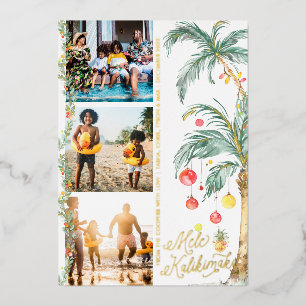 Festiva Con Relieve Metalizado Mele Kalikimaka   Tarjeta de Collage de Fotos de N