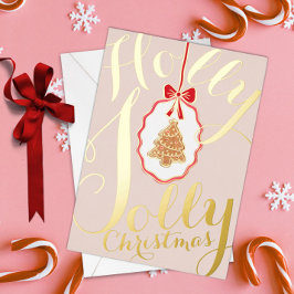 Festiva Con Relieve Metalizado Navidad Alegre y Feliz Tarjeta de Festejo de Papel