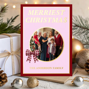 Festiva Con Relieve Metalizado Navidad más alegre Tarjeta de foto de familia de c