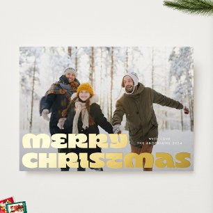 Festiva Con Relieve Metalizado Negrita DIVERSIÓN Moderna Tarjeta de Navidad dorad