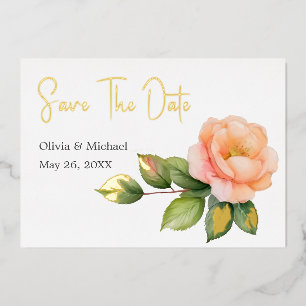 Festiva Con Relieve Metalizado Peach wild rosa Watercolor Guardar la tarjeta Fech
